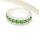 Generation Gems Exotic & White Zircon Chrome Diopside Band Ring, Sterling Size 6