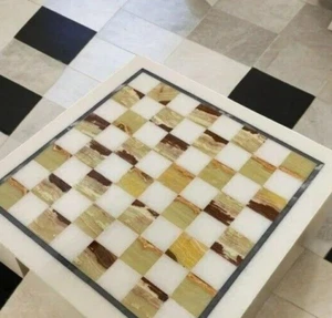 18" White Marble Folding Portable Chess Table Mosaic Inlay Art For Tournaments - Picture 1 of 8