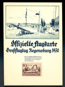Reich alemán: tarjeta de exhibición aérea / boleto de Ratisbona - 1930 - RARO - Imagen 1 de 2