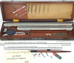C1944 Keuffel & Esser Leroy Schriftzug Set Entwurf Schiller Bauplan Holzkoffer - Bild 1 von 16