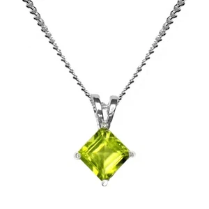 5mm FACETED SQUARE GENUINE PERIDOT 925 STERLING SILVER PENDANT+ CHAIN / NECKLACE - Picture 1 of 1
