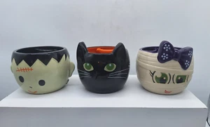 3 Temp-tations Halloween Bowls Cat Mummy Frankenstein 3 1/4 inches tall - Picture 1 of 11