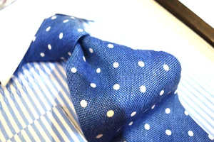 Silvio Fiorello Silk Linen Tie Necktie French Blue white polka dot - Picture 1 of 2