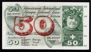 SWITZERLAND SWISS 50 Francs 1961 PICK#48b VF+ - Picture 1 of 3