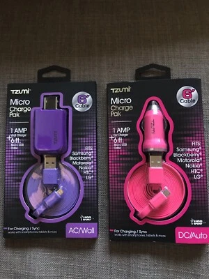 Tzumi Micro Charge Pak 1 AMP Car & Wall Chargers w/Two 6ft. USB Flat Cables - Image 1 of 3