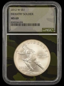 2012 Infantry Silver Dollar NGC MS69 Camo Core Exclusive - Picture 1 of 2