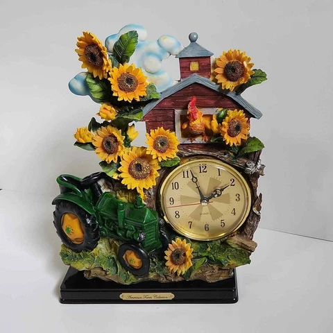 American Farm Collection Ornamental Clock Green Tractor Sunflowers Tested Works Cover