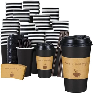 Paquete de 50 tazas de café Lamosi 16 OZ, tazas desechables de café para llevar con tapas, revuelva S - Imagen 1 de 12