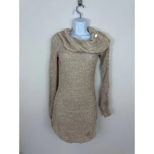 G by Guess Women’s Sweater Dress Small Tan Knit Gold Button Detail Long Sleeve - Picture 1 of 6