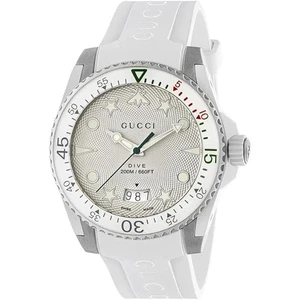 Reloj de cuarzo Gucci YA136337 para hombre esfera blanca de buceo - Imagen 1 de 6