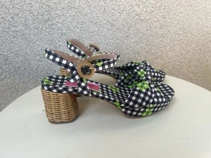 Kate Spade Heel Sandals Gingham Hayden Knot Sz 7B - Picture 1 of 8
