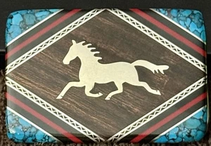 Hebilla de cinturón Navajo con incrustaciones de plata esterlina y turquesa del artista Dave Yellowhorse - Imagen 1 de 7