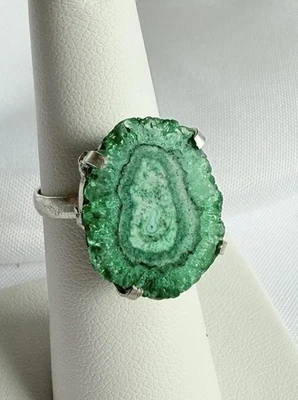Green Solar Quartz Statement Ring  Size 6 , 925 Sterling Silver, Earth Natural - Image 1 of 4