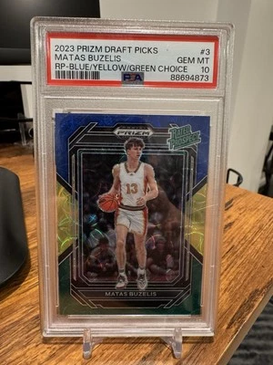 2023 Prizm Draft Picks Rated Prospect Matas Buzelis #3 Blue Yellow Green PSA 10 - Image 1 of 2