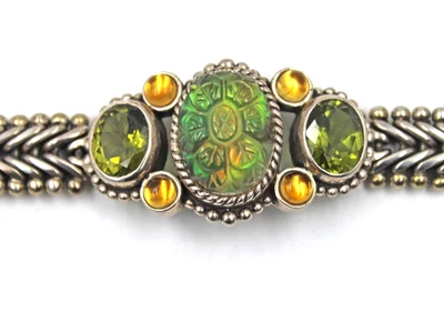 Stephen Dweck Sterling Silver Carved Stone Faceted Peridot Toggle Bracelet - Image 1 of 4