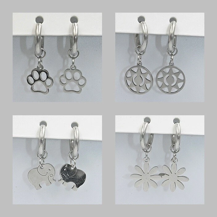 Creolen Ohrringe Edelstahl Ohrhänger Ring Pfote Elefant Blume - Bild 1 von 1