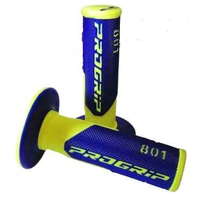 Pro Grip 801 Dual Density Half Waffle MX Grips Flo Yellow/Blue - Picture 1 of 4