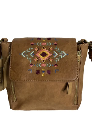 Catchfly Studio Women's Embroidered Aztec Pattern Avery Chestnut Crossbody Purse Foto 1 de 4