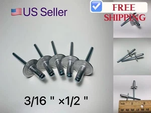 100pc POP RIVETS LARGE FLANGE 3/16" x 1/2" ALUMINUM HEAD STEEL MANDREL RIVET US - Picture 1 of 4