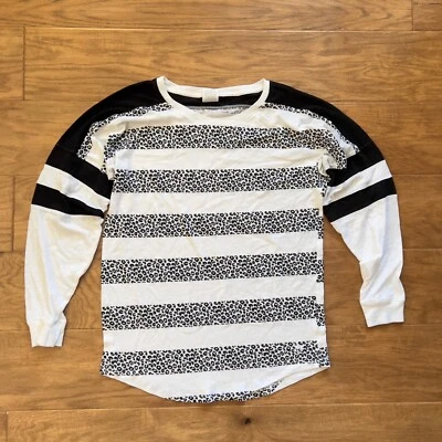 PINK Victoria's Secret Tee T-Shirt Size S Leopard Stripe Long Sleeve Black White — 第 1/4 张图片