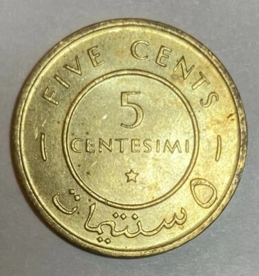 Moneda de 5 centesimi de Somalia 1967 Foto 1 de 4