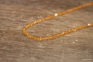 Natural Yellow Citrine Faceted Rondelle Gemstone Beads Minimalist Necklace 18" - Picture 1 of 14