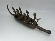 13.5" Beautiful Antique Dogon Tribe Bronze Crocodile Spirit Boat - Mali, Africa