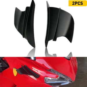 2x Black Side Motorcycle Air Winglets Deflector Fin Spoiler Cover Trim ABS EU - Picture 1 of 9