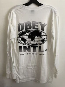 New OBEY Graphic Long Sleeve Tee Shirt Street Hip Designer Shirt Size M White - Picture 1 of 6