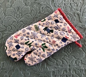 Anthropologie Jingle Bells Holiday Oven Mitt Mitten Emily Isabella Reversible - Picture 1 of 4