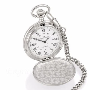 Engraved Personalised Silver Pocket Watch Usher Groom Best Man Wedding Gift NEW - Picture 1 of 4