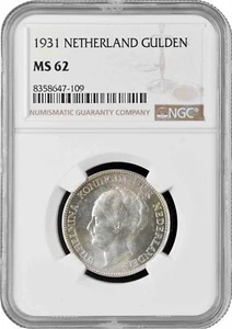 Netherlands 1 gulden 1931, NGC MS62, "Queen Wilhelmina (1890 - 1948)" silver - Picture 1 of 2