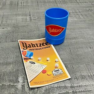 Vintage 1975 Blue Yahtzee Dice Cup Shaker & Game Instructions Replacement PARTS