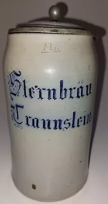 Antik Bierkrug Sternbräu Traunstein 1 L Geritzt Gekämmt  Zinndeckel Emaille • 499€