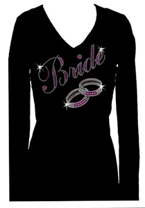CAMISETA MUJER MANGA LARGA BLING CUELLO EN V NOVIA ESTRÁS TODO - Imagen 1 de 3