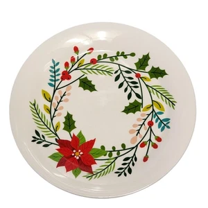 Holiday Time Poinsettia Christmas Plate 8" Floral Wreath Earthenware Festive - Picture 1 of 4