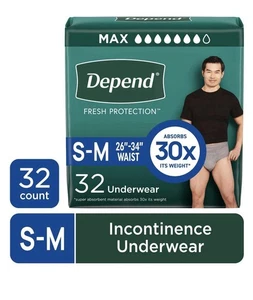 Ropa interior para incontinencia de adultos Depend Fresh Protection para hombre, S/M, gris, 32 quilates - Imagen 1 de 4