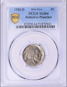 1926-D 5c Buffalo Nickel MINT PCGS MS64 Defective Planchet “ KEYDATE MINT ERROR” - Picture 1 of 8