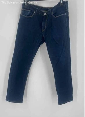 Jeans rectos de mezclilla con diseño de 5 bolsillos lavado oscuro azul Armani para mujer talla 36 Foto 1 de 4