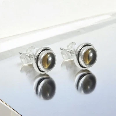 925 Silver Natural Smoky Quartz Gemstone Round Classy Stud Earrings For Her - Image 1 of 4