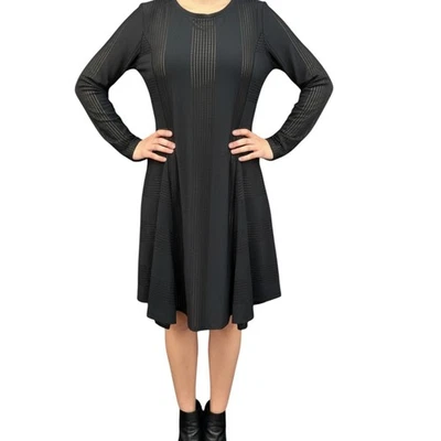 BCBG MaxAzria“Malisa”连衣裙女式大码-黑色蕾丝长袖裸色衬里 — 第 1/4 张图片