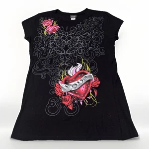 Vintage Y2K Women’s Cyber Goth Punk Skater Tattoo Art Dots Brand T-Shirt XL - Picture 1 of 5
