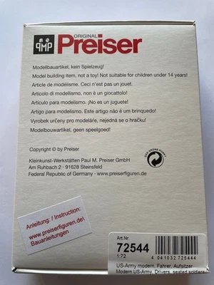 Preiser 72544 1:72 US-Army modern. Fahrer, Aufsitzer  , NEU & OVP - Bild 1 von 2