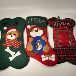 Christmas Stocking For Dogs Top Doggie Woof Woof 18" Lot Of 3 - Picture 1 of 5