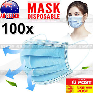 100pcs Unisex Face Mask Cover Blue Mouth Masks Protective Daily AU STOCK HOT