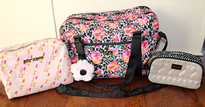 Luv Betsey Johnson Quilted Heart Lipstick Floral Weekender Duffle Travel Set Lot