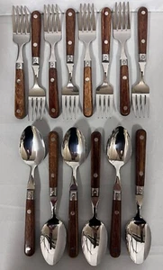Juego de 14 piezas mango de madera Washington Forge acero inoxidable hierba mardi - Imagen 1 de 7