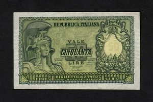 F.C. ITALIA ITALY , 50 LIRAS 1951 , EBC- ( VF+ ) , 2 ESQUINAS DOBLADAS , P.91a . - Imagen 1 de 2