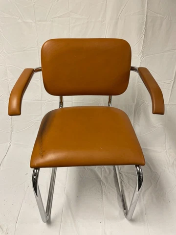 Mid Century Italian Cesca Arm Chair in Leather, with Chrome Cantilever Base Cover