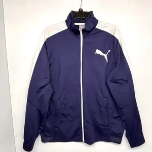 Puma Iconic Track Jacket Navy Blue with White Trim Full Zip Activewear Size L - Picture 1 of 8